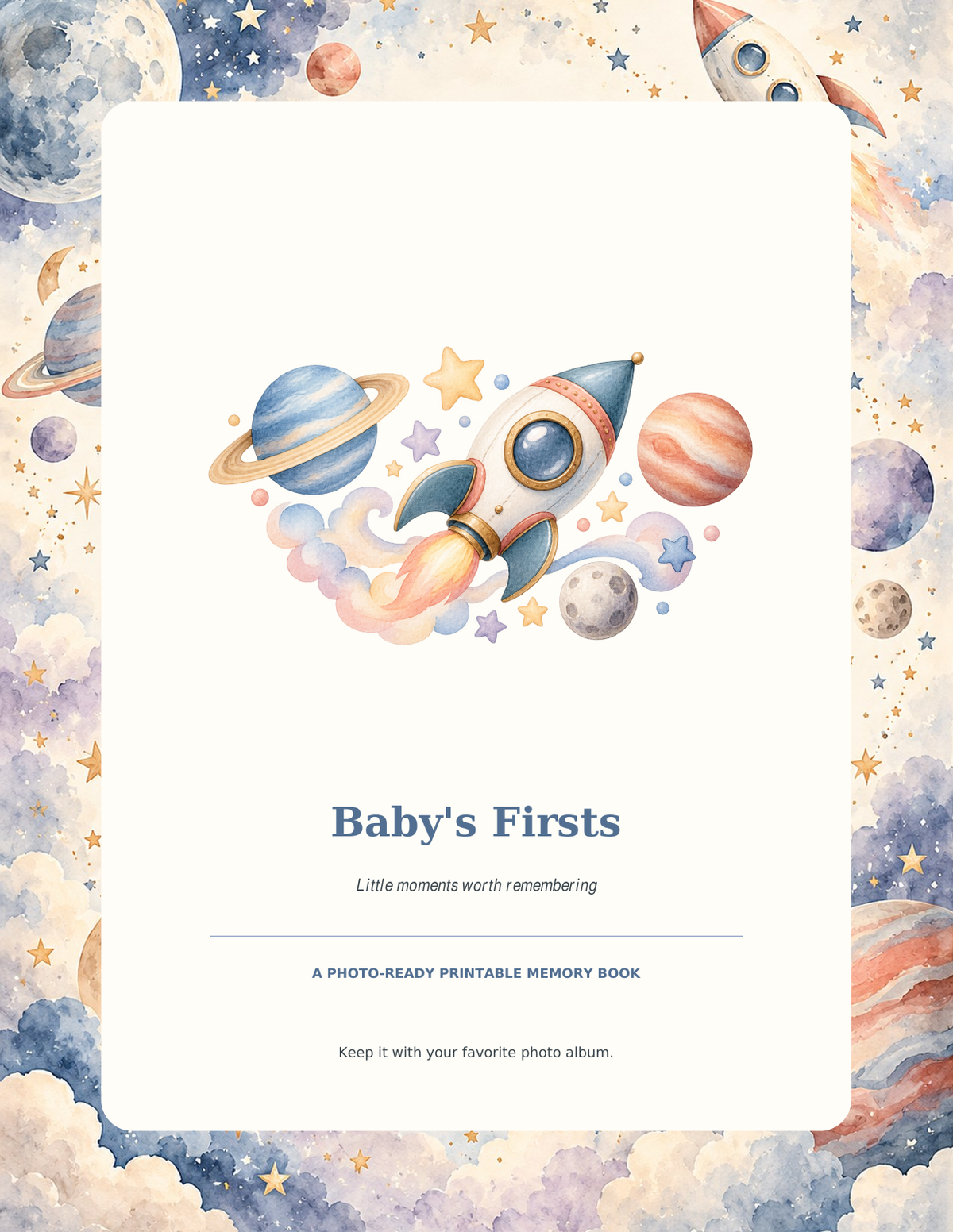 Rocket ship Baby's Firsts printable memory book cover