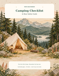 Watercolor tent and mountain lake cover for Camping Checklist and Bear Safety Guide