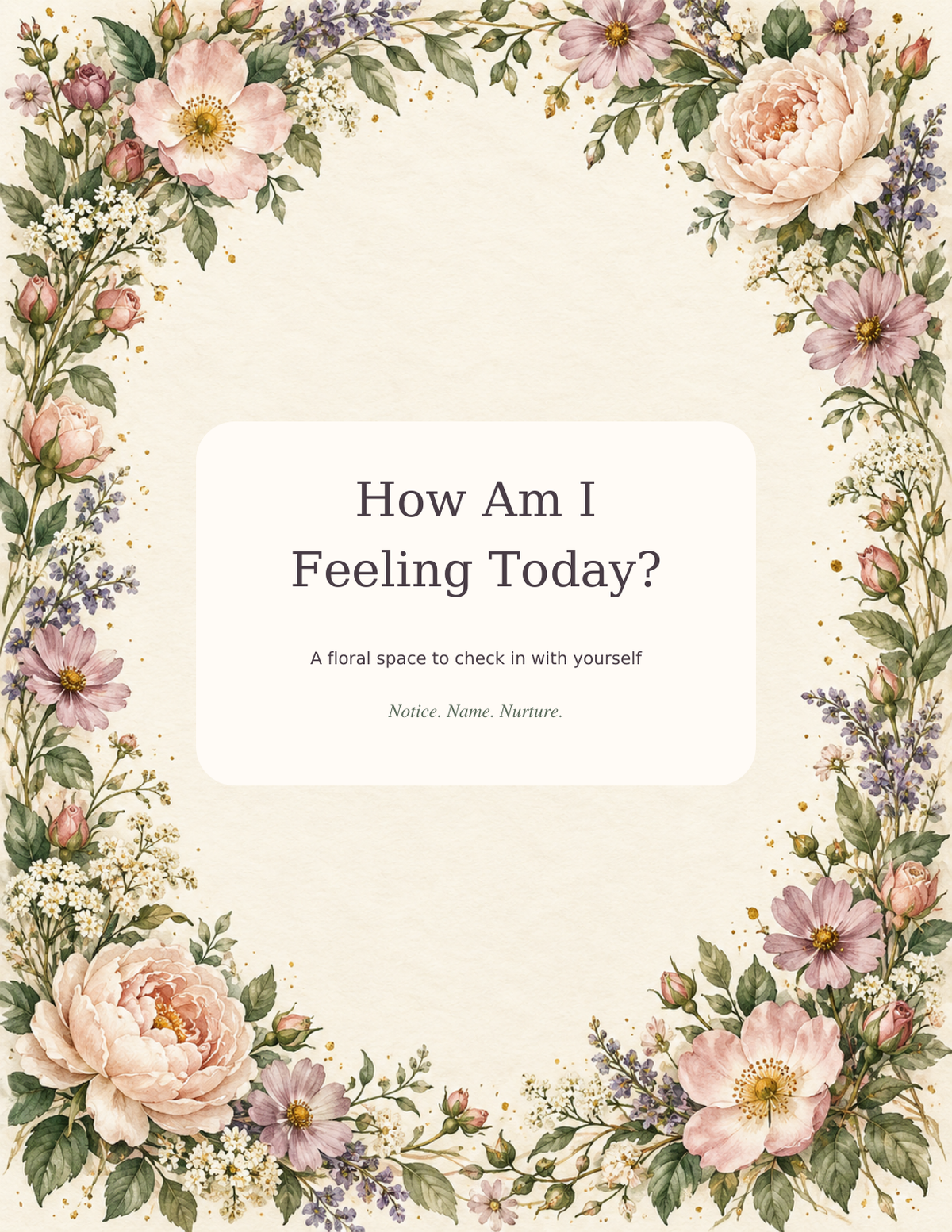 How Am I Feeling Today? planner cover with watercolor roses, cosmos, and lavender