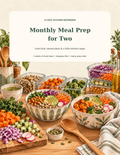 Illustrated kitchen-themed Monthly Meal Prep for Two printable planner
